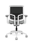 Back view of the Medback SitonIt Focus 2.0 Ergonomic Desk Chair in a black mesh,  white frame, platinum vinyl fabric seat. Kansas City Office Design
