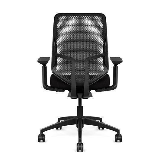 Back view of the Highback SitonIt Focus 2.0 Ergonomic Desk Chair in a black Polymer back, black frame, black fabric seat. Kansas City Office Design