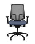 Front view of the Highback SitonIt Focus 2.0 Ergonomic Desk Chair in a black Polymer back, black frame, sapphire vinyl fabric seat. Kansas City Office Design