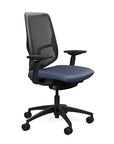 Side view of the Highback SitonIt Focus 2.0 Ergonomic Desk Chair in a black Polymer back, black frame, sapphire vinyl fabric seat. Kansas City Office Design