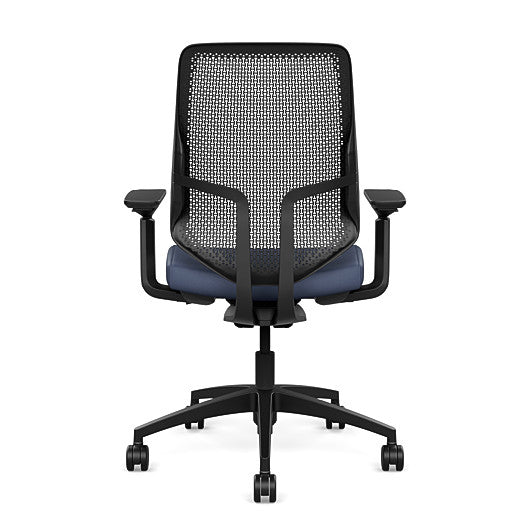 Back view of the Highback SitonIt Focus 2.0 Ergonomic Desk Chair in a black Polymer back, black frame, sapphire vinyl fabric seat. Kansas City Office Design