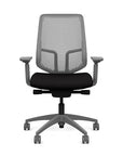 Front view of the Highback SitonIt Focus 2.0 Ergonomic Desk Chair in a fog Polymer back, fog frame, black fabric seat. Kansas City Office Design