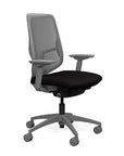 Side view of the Highback SitonIt Focus 2.0 Ergonomic Desk Chair in a fog Polymer back, fog frame, black fabric seat. Kansas City Office Design