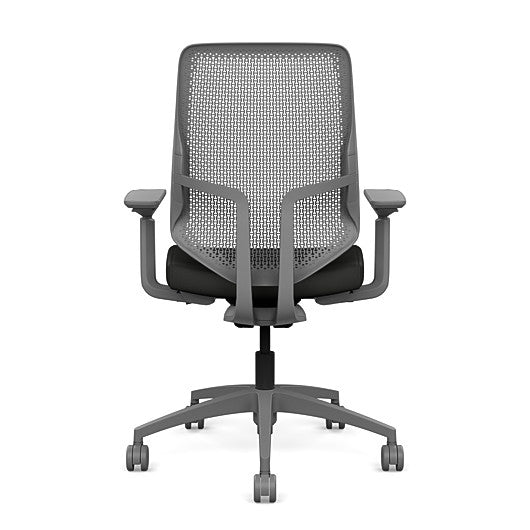 Back view of the Highback SitonIt Focus 2.0 Ergonomic Desk Chair in a fog Polymer back, fog frame, black vinyl fabric seat. Kansas City Office Design