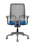 Back view of the Highback SitonIt Focus 2.0 Ergonomic Desk Chair in a fog Polymer back, fog frame, blue fabric seat. Kansas City Office Design