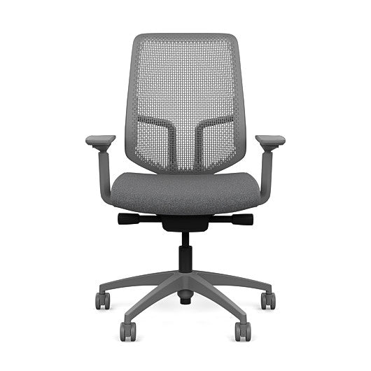 Front view of the Highback SitonIt Focus 2.0 Ergonomic Desk Chair in a fog Polymer back, fog frame, gray fabric seat. Kansas City Office Design