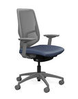 Side view of the Highback SitonIt Focus 2.0 Ergonomic Desk Chair in a fog Polymer back, fog frame, sapphire vinyl fabric seat. Kansas City Office Design