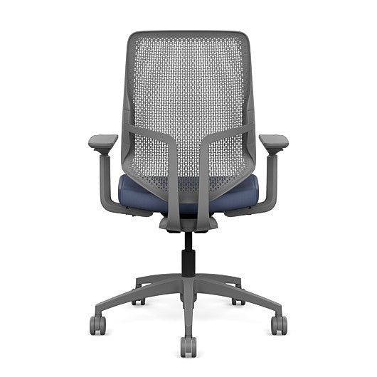 Back view of the Highback SitonIt Focus 2.0 Ergonomic Desk Chair in a fog Polymer back, fog frame, sapphire vinyl fabric seat. Kansas City Office Design