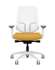Front view of the Highback SitonIt Focus 2.0 Ergonomic Desk Chair in a white Polymer back, white frame, gold fabric seat. Kansas City Office Design