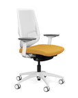 Side view of the Highback SitonIt Focus 2.0 Ergonomic Desk Chair in a white Polymer back, white frame, gold fabric seat. Kansas City Office Design