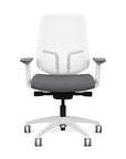 Front view of the Highback SitonIt Focus 2.0 Ergonomic Desk Chair in a white Polymer back, white frame, gray fabric seat. Kansas City Office Design