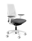 Side view of the Highback SitonIt Focus 2.0 Ergonomic Desk Chair in a white Polymer back, white frame, gray fabric seat. Kansas City Office Design