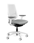 Side view of the Highback SitonIt Focus 2.0 Ergonomic Desk Chair in a white Polymer back, white frame, platinum vinyl fabric seat. Kansas City Office Design
