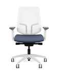 Front view of the Highback SitonIt Focus 2.0 Ergonomic Desk Chair in a white Polymer back, white frame, sapphire vinyl fabric seat. Kansas City Office Design
