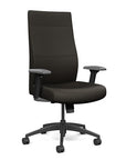Front view of the SitOnIt Prava highback chair in black frame and black vinyl fabric. Kansas City Office Design