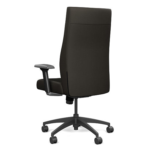 Back view of the SitOnIt Prava highback chair in black frame and black vinyl fabric. Kansas City Office Design