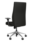 Back view of the SitOnIt Prava highback chair in brushed aluminum frame and black vinyl fabric. Kansas City Office Design