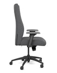 Side view of the SitOnIt Prava highback chair in black frame and gray fabric. Kansas City Office Design