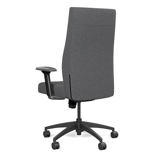 Back view of the SitOnIt Prava highback chair in black frame and gray fabric. Kansas City Office Design