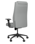 Back view of the SitOnIt Prava highback chair with a headrest in black frame and Platinum Vinyl fabric. Kansas City Office Design