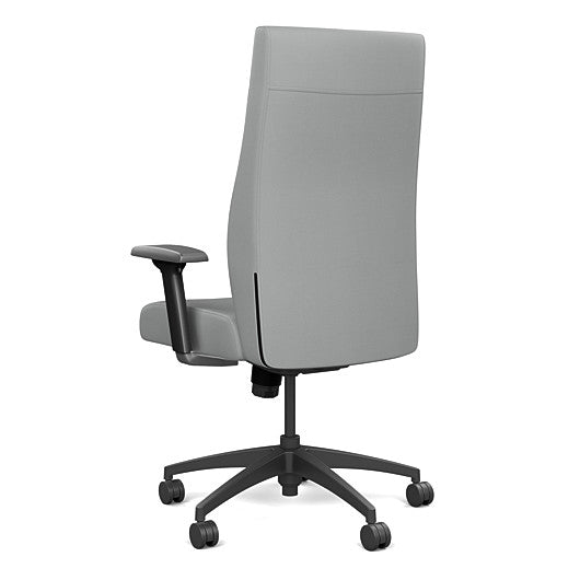 Back view of the SitOnIt Prava highback chair in black frame and Platinum Vinyl fabric. Kansas City Office Design
