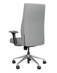 Back view of the SitOnIt Prava highback chair in brushed aluminum frame and Platinum Vinyl fabric. Kansas City Office Design