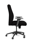 Side view of the SitOnIt Prava midback chair in black frame and black fabric. Kansas City Office Design