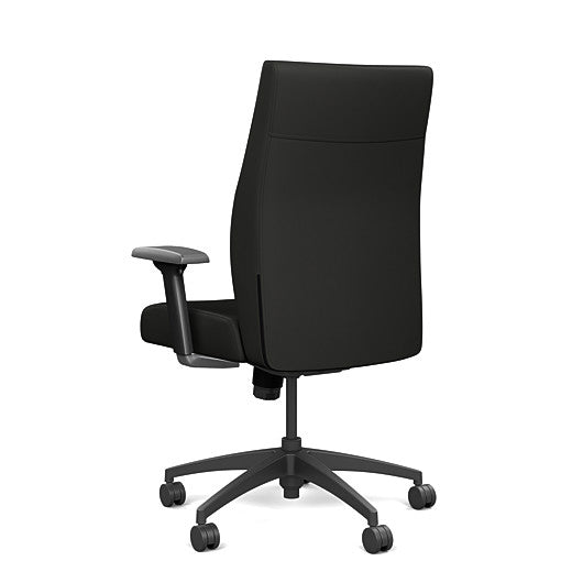 Back view of the SitOnIt Prava midback chair in black frame and black vinyl fabric. Kansas City Office Design