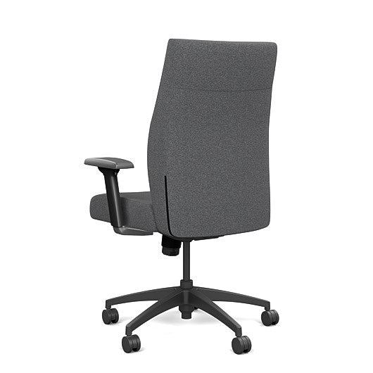 Back view of the SitOnIt Prava midback chair in black frame and gray fabric. Kansas City Office Design