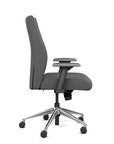 Side view of the SitOnIt Prava midback chair in brushed aluminum frame and gray fabric. Kansas City Office Design