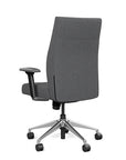 Back view of the SitOnIt Prava midback chair in brushed aluminum frame and gray fabric. Kansas City Office Design