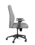 Side view of the SitOnIt Prava midback chair in black frame and Platinum Vinyl fabric. Kansas City Office Design