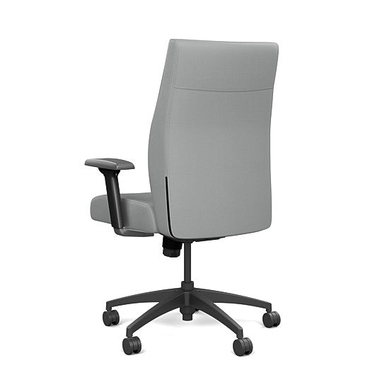 Back view of the SitOnIt Prava midback chair in black frame and Platinum Vinyl fabric. Kansas City Office Design