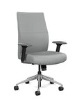 Front view of the SitOnIt Prava midback chair in brushed aluminum frame and Platinum Vinyl fabric. Kansas City Office Design