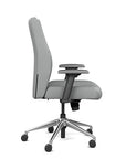 Side view of the SitOnIt Prava midback chair in brushed aluminum frame and Platinum Vinyl fabric. Kansas City Office Design