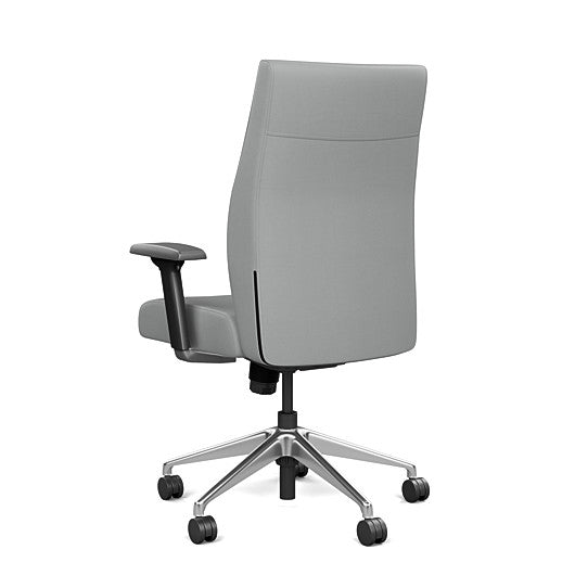 Back view of the SitOnIt Prava midback chair in brushed aluminum frame and Platinum Vinyl fabric. Kansas City Office Design
