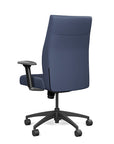 Back view of the SitOnIt Prava midback chair in black frame and Sapphire Vinyl fabric. Kansas City Office Design