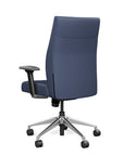 Back view of the SitOnIt Prava midback chair in brushed aluminum frame and Sapphire Vinyl fabric. Kansas City Office Design