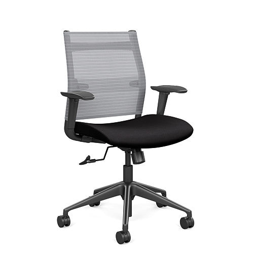 Front view of the SitonIt Wit Med Back Home Desk Chair in a Fog Mesh Back, Black Seat, and Black Frame. Kansas City Office Furniture