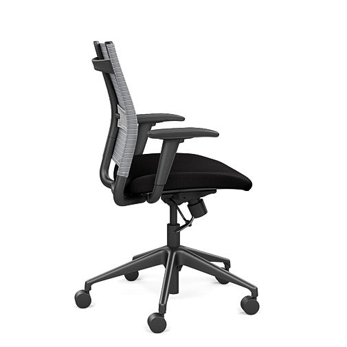 Side view of the SitonIt Wit Med Back Home Desk Chair in a Fog Mesh Back, Black Seat, and Black Frame. Kansas City Office Furniture