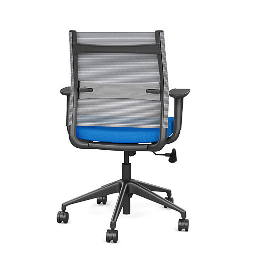 Back view of the SitonIt Wit Med Back Home Desk Chair in a Fog Mesh Back, Blue Seat, and Black Frame. Kansas City Office Furniture