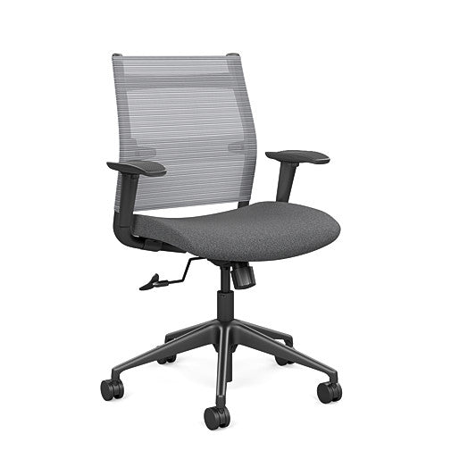 Front view of the SitonIt Wit Med Back Home Desk Chair in a Fog Mesh Back, Gray Seat, and Black Frame. Kansas City Office Furniture