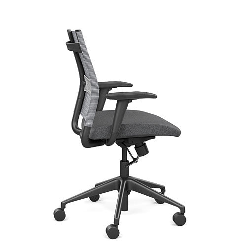 Side view of the SitonIt Wit Med Back Home Desk Chair in a Fog Mesh Back, Gray Seat, and Black Frame. Kansas City Office Furniture