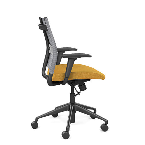 Side view of the SitonIt Wit Med Back Home Desk Chair in a Fog Mesh Back, Yellow Seat, and Black Frame. Kansas City Office Furniture