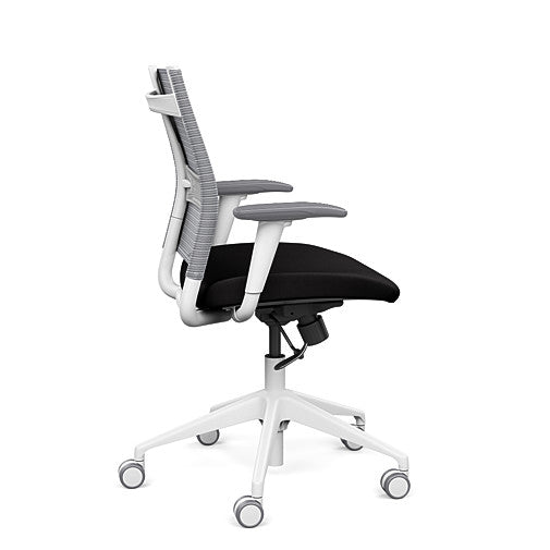 Side view of the SitonIt Wit Med Back Home Desk Chair in a Fog Mesh Back, Black Seat, and White Frame. Kansas City Office Furniture