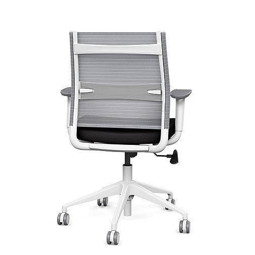 Back view of the SitonIt Wit Med Back Home Desk Chair in a Fog Mesh Back, Black Seat, and White Frame. Kansas City Office Furniture