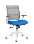 Front view of the SitonIt Wit Med Back Home Desk Chair in a Fog Mesh Back, Blue Seat, and White Frame. Kansas City Office Furniture