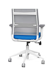 Back view of the SitonIt Wit Med Back Home Desk Chair in a Fog Mesh Back, Blue Seat, and White Frame. Kansas City Office Furniture
