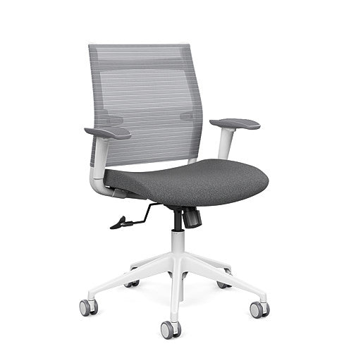 Front view of the SitonIt Wit Med Back Home Desk Chair in a Fog Mesh Back, Gray Seat, and White Frame. Kansas City Office Furniture