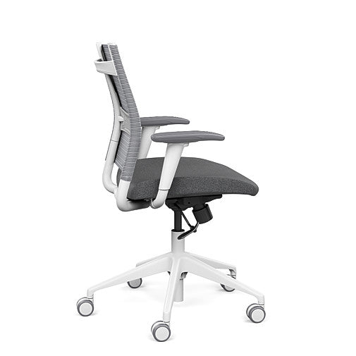 Side view of the SitonIt Wit Med Back Home Desk Chair in a Fog Mesh Back, Gray Seat, and White Frame. Kansas City Office Furniture